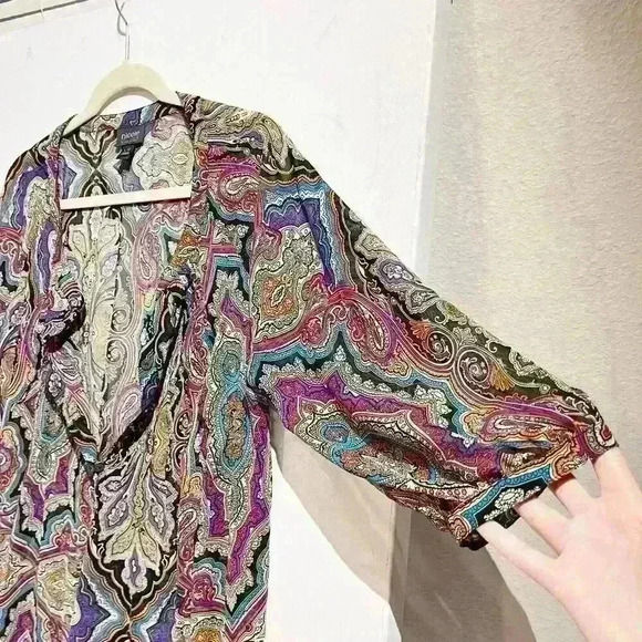 Nicole by Nicole Miller Top Blouse Chiffon Womens Size Large Sheer Geometric - Picture 10 of 14